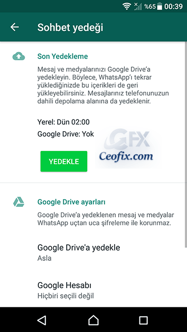 Whatsapp Google Drive'a yedekle