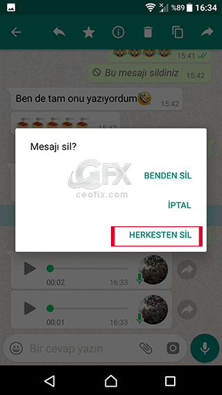 Whatsapp Mesajı Silme Özelliği 