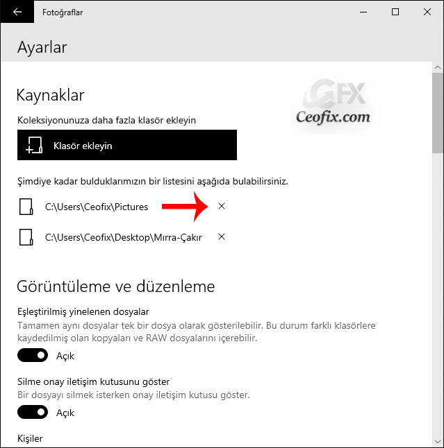 Fotoğraflar uygulamasına eklenen klasörler nasıl kaldırılır?