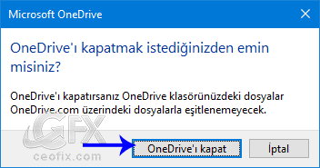  OneDrive'ı kapatma