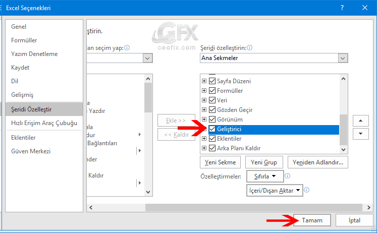 Excel'de Geliştirici Sekmesini Göster