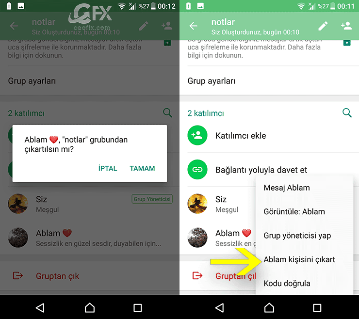 whatsapp grupdan kişi çıkar