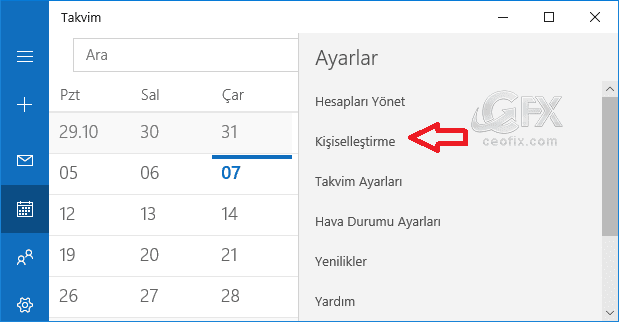 Windows 10 Takvim Uygulaması kişiselleştirme