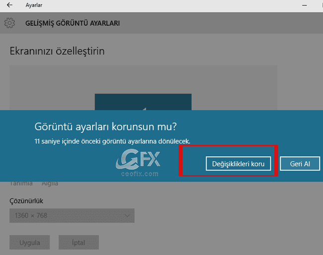 Windows 10 görüntü ayarları-