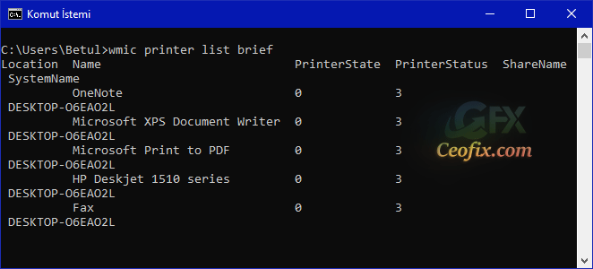 Windows 10'da Yüklü Olan Tüm Yazıcıları Listele