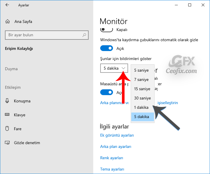 Windows 10'da Sağ köşedeki bildirim süresi nasıl değiştirilir