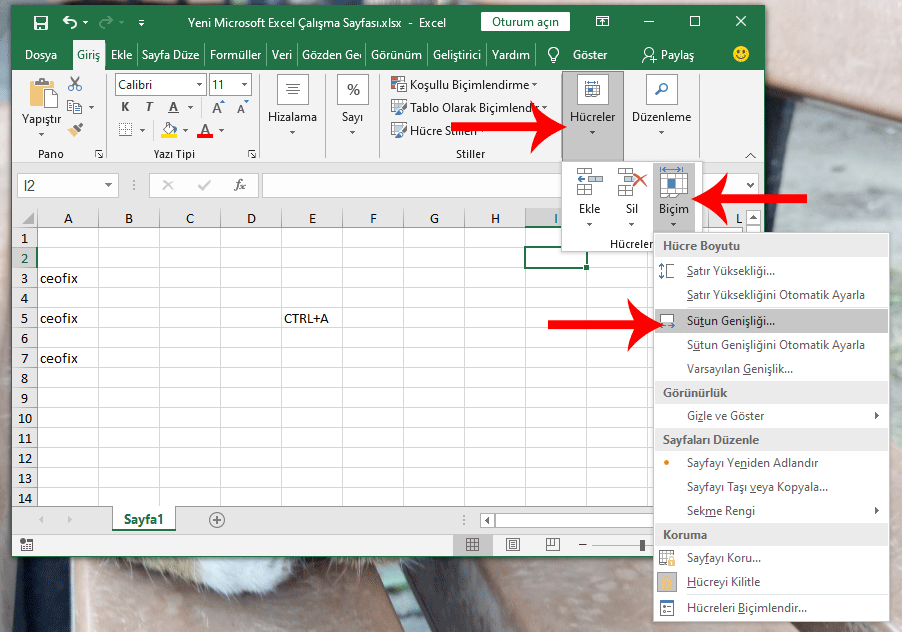 Excel'de Sütun Genişliği Nasıl Değiştirilir