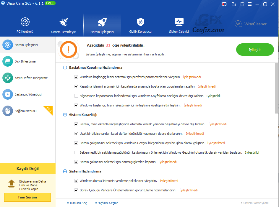 Wise Care 365 sistem iyileştirici