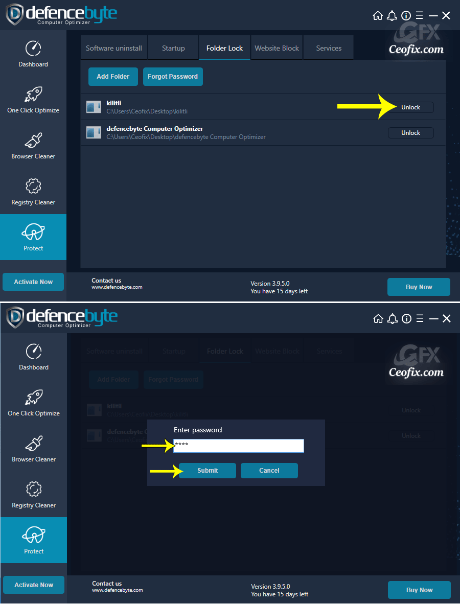 Defencebyte Computer Optimizer dosya kilidi kaldır