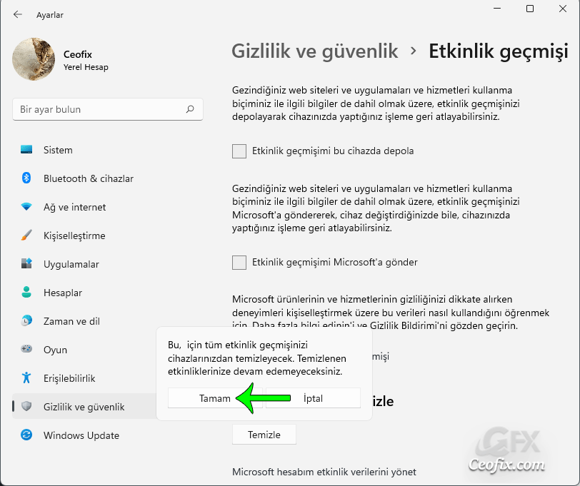 Etkinlik Geçmişini Temizle