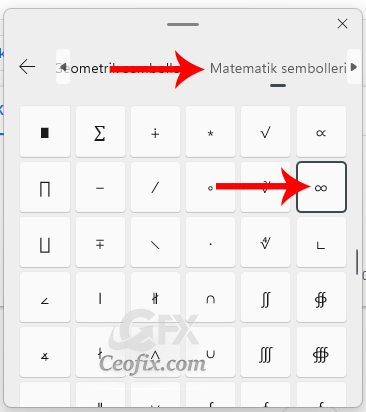 Windows emojilerden sonsuzluk sembolünü kullanın: