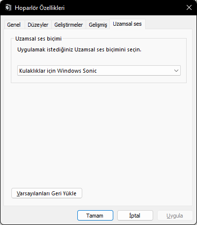 Kulaklıklar için Windows sonic