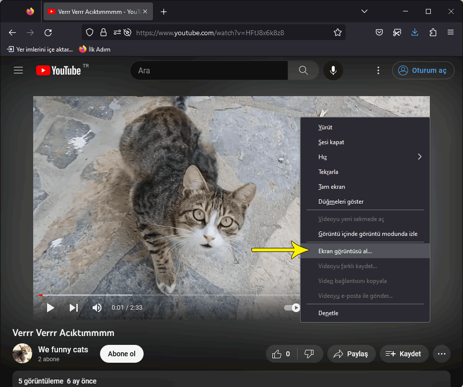 Firefox Tarayıcısı ile youtube videosundan ekran görüntüsü al