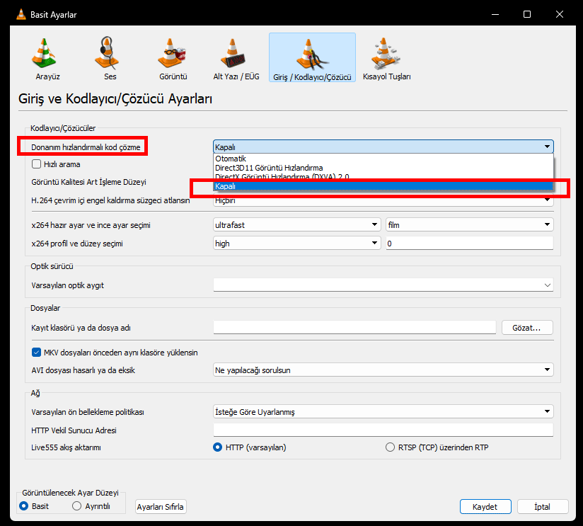 VLC player'da oluşan yeşil ekran sorunu nasıl giderilir?