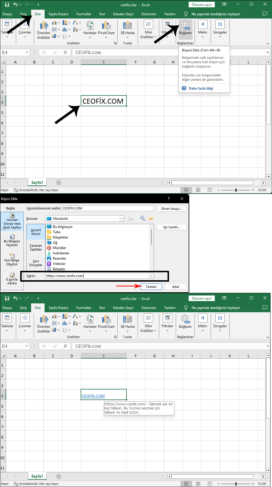 Excel'de Bir Web Sitesine Bağlantı Ekleme