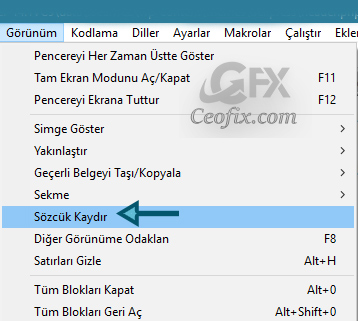 Notepad++'da sözcük kaydır özelliğini aktif et: